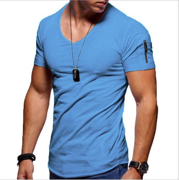T-shirt masculino transfronteiriço roupas europeias e americanas comércio exterior homens V colarinho puro grande casaco casual T-shirt