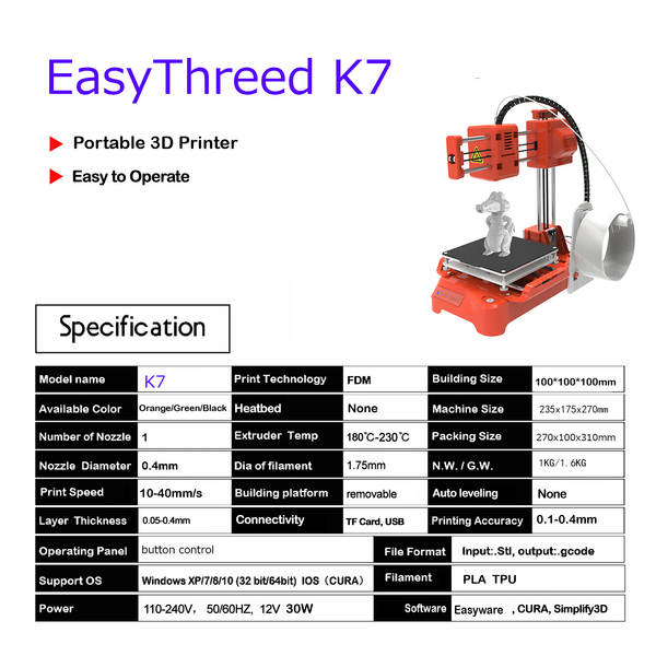 Easythreed K7 fabricante de impressoras 3D de Shenzhen brinquedos desktop doméstico mini 3D estereótipo