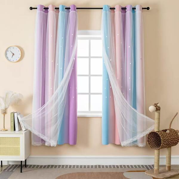 Morandy gradual estrela estrela cortinas tremer rede princesa vermelha cortinas duplas cortinas quarto cortinas