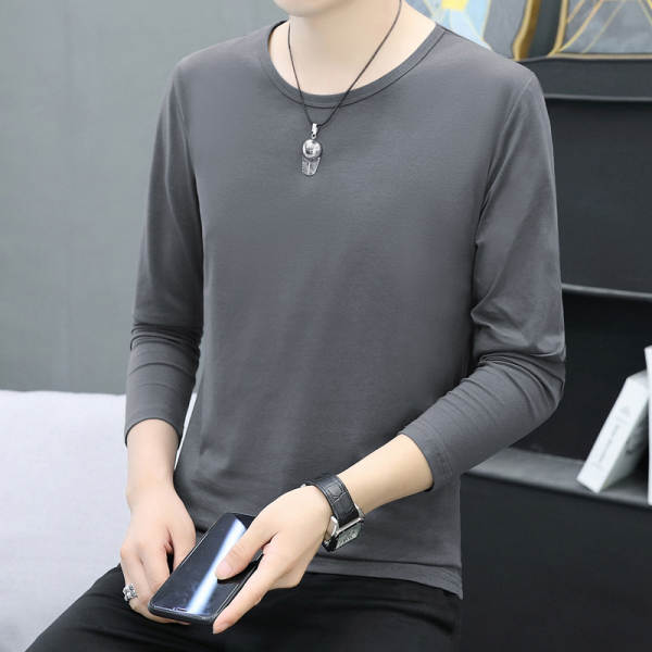 T-shirts masculinos com mangas longas de cor pura com camisa interior masculina de outono de resiliência masculina de luxo