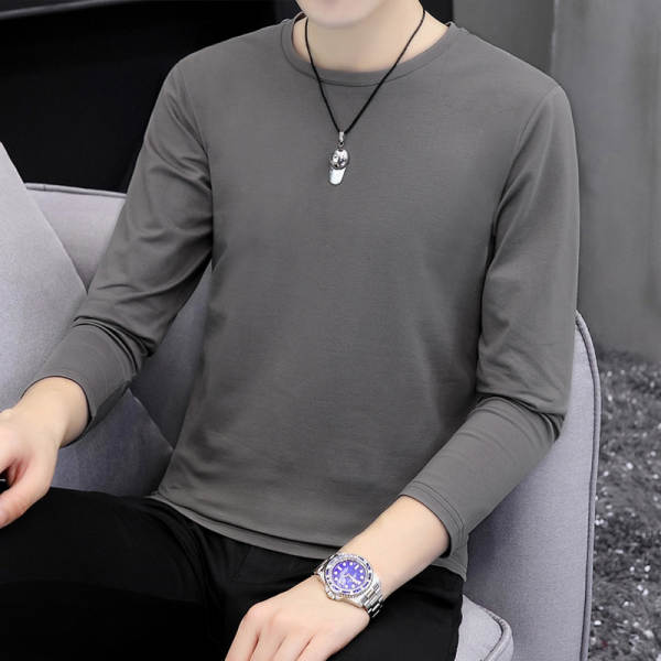 T-shirts masculinos com mangas longas de cor pura com camisa interior masculina de outono de resiliência masculina de luxo