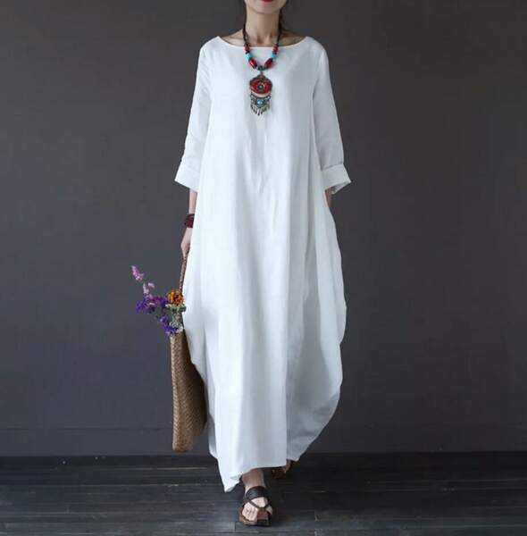 Vestido feminino simples com bainha ondulada