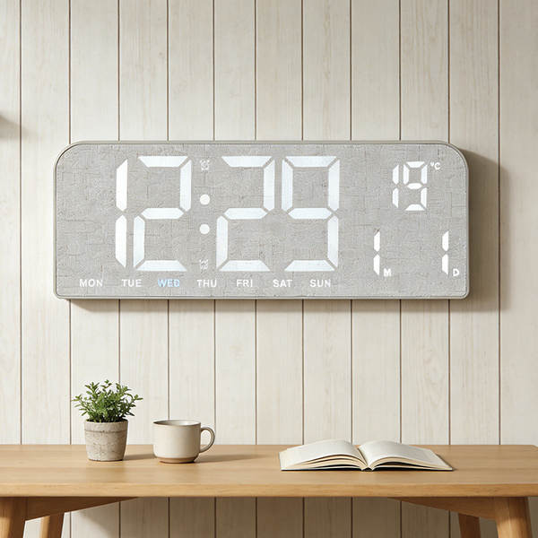 Novo relógio LED grande ecrã despertador relógio simples de madeira relógio criativo relógio de mesa pendurável GH