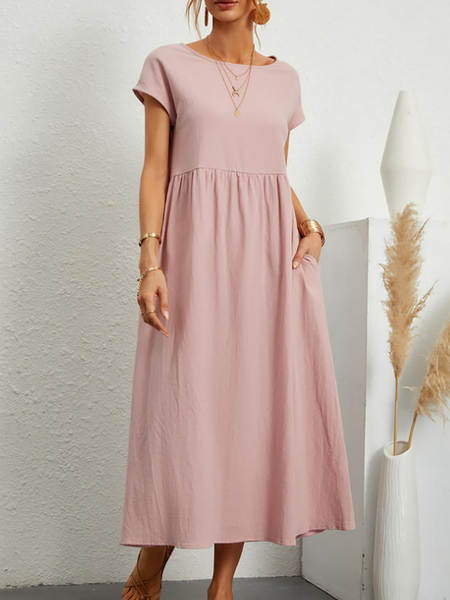 Vestido curto de manga com bolsos