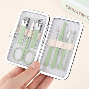 Caixa de couro 7 peças de kit de ferramentas de beleza do fabricante de pacotes de presentes de impressão LOGO faca de unhas de corte de unhas