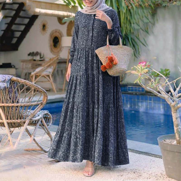 2026 Pequeno pedaço de flor da Boêmia de primavera de moda feminina vestido de corda redonda vestido de corda grande