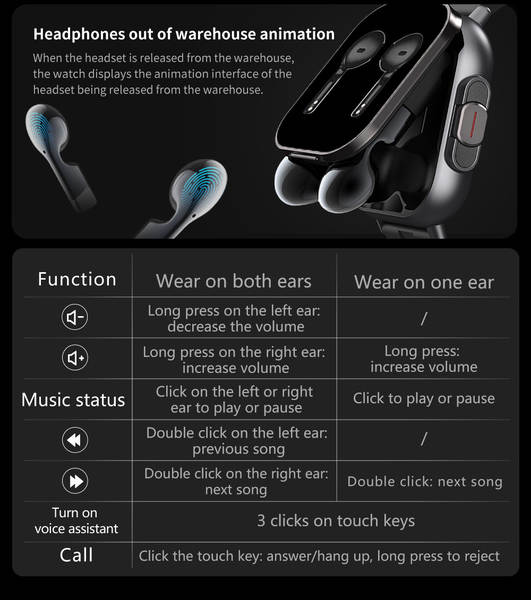 Relógio inteligente transfronteiriço D8 tws dois em um fones de ouvido Bluetooth de 2 polegadas de tela cheia de toque para chamadas de movimento musical