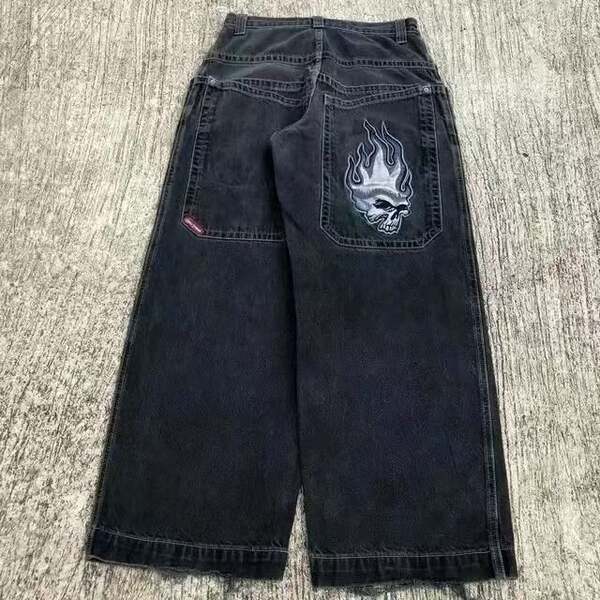 Transfronteiras JNCO Y2K Loose jeans masculino padrão hip-hop rua home homem calças largas