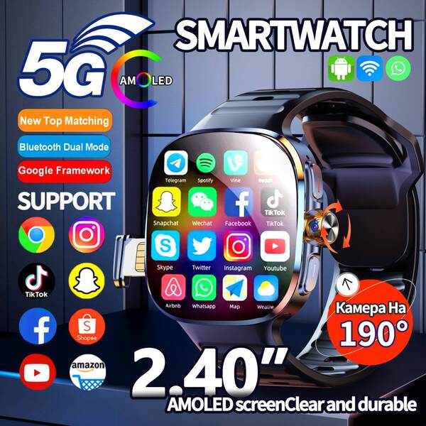 Relógio inteligente transfronteiriço m99 relógio inteligente 5g global de 2,4 polegadas à prova d'água giratória foto relógio de telefone do Google