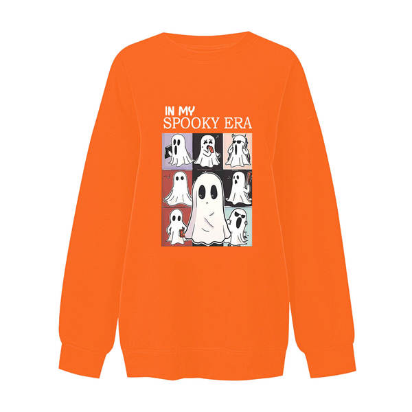 T-shirt feminino de Halloween bonito fantasma padrão de mangas compridas T-shirt de outono horrível