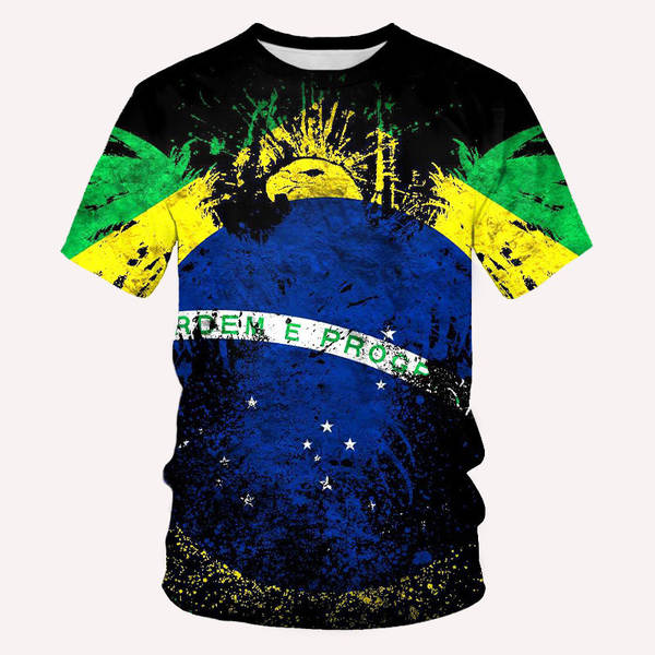 T-Shirt masculino brasileiro 3D T-Shirt O T-Shirt esportivo da equipe de futebol de rua masculino DIY base ajustável para a ordem de massa