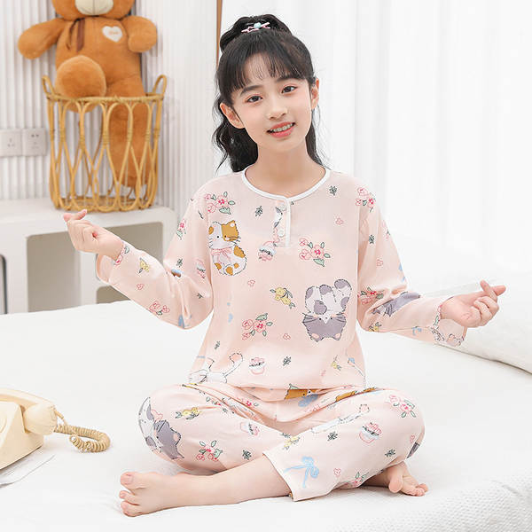 Conjunto de pijama infantil de algodão para verão