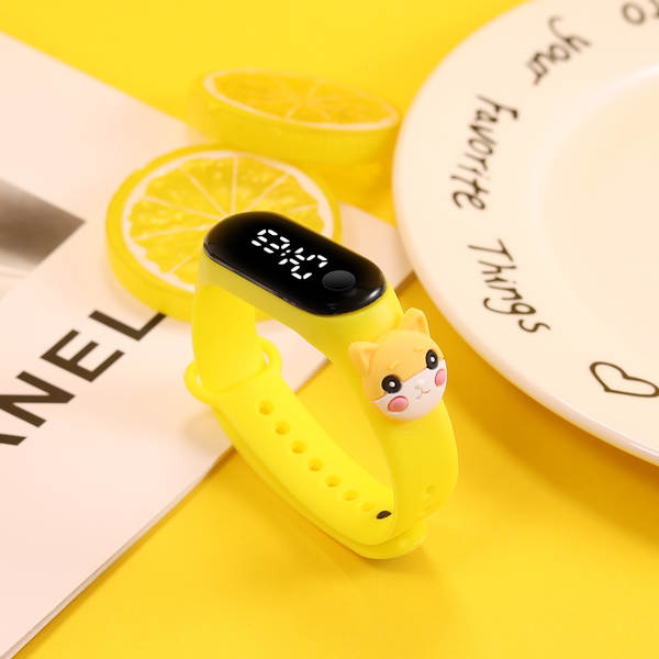 Hot-selling estudante desenho animado bonito anel de luzes brancas LED boneco relógio menino menina natação impermeável toque de relógio