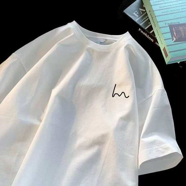 T-shirt de pulseira curta 200 gramas de verão novo de algodão puro masculino semi-pulseiro coreano de moda camisa de baixo