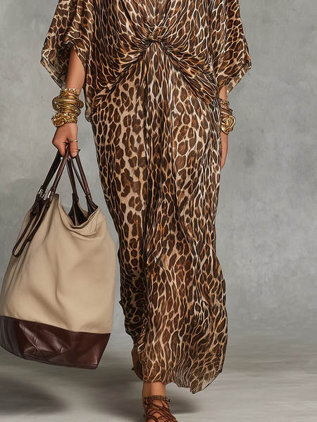 2026 ebay venda quente da Europa e EUA transfronteiriço comércio estrangeiro independente estação de leopardos V recebeu a cintura grande tamanho roupa longa vestido de mulher