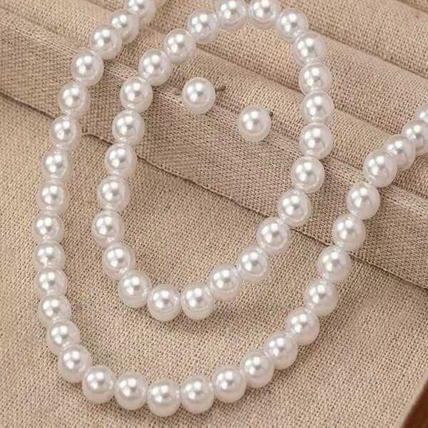 Transfronteiriço de venda quente de 8mm de colar de pérola de colar de corda de três peças de moda senhora de jóias de pérola suíte de atacado