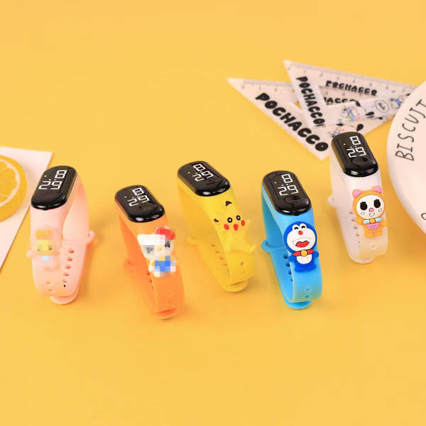 Hot-selling estudante desenho animado bonito anel de luzes brancas LED boneco relógio menino menina natação impermeável toque de relógio