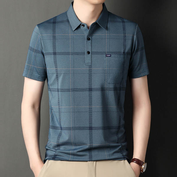 T-shirt masculino de pulseira curta 23 verão novo homem de meia-idade pulseira poli T-shirt papai vestido com roupa de negócios
