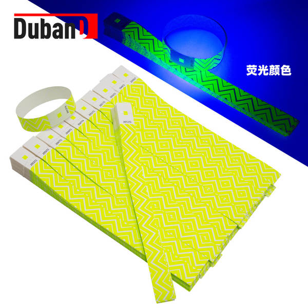 Fluorescente colorido de uma só vez resistente à água tiras de pulseira com bilhetes de parque de diversões nocturno entrada volume novo design