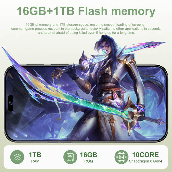 Novo smartphone I16 Pro Max16+1T de 7,3 polegadas para Android 15