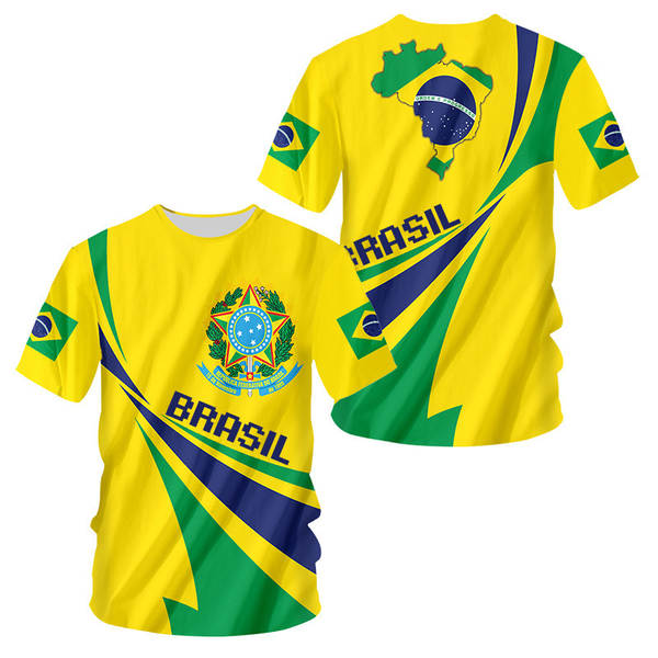 T-Shirt masculino brasileiro 3D T-Shirt O T-Shirt esportivo da equipe de futebol de rua masculino DIY base ajustável para a ordem de massa