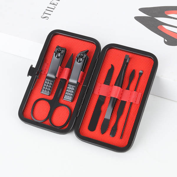 Caixa de couro 7 peças de kit de ferramentas de beleza do fabricante de pacotes de presentes de impressão LOGO faca de unhas de corte de unhas