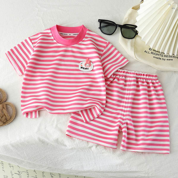 Conjunto short manga curta infantil listrado
