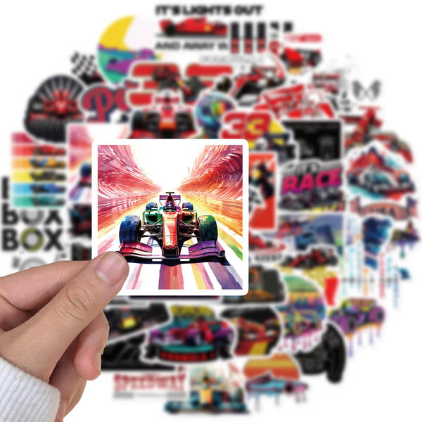 50 fichas / pacote de etiquetas de corrida de F1 de nível 1 incrível criativo DIY Clipbook iPad computador decoração adesivo