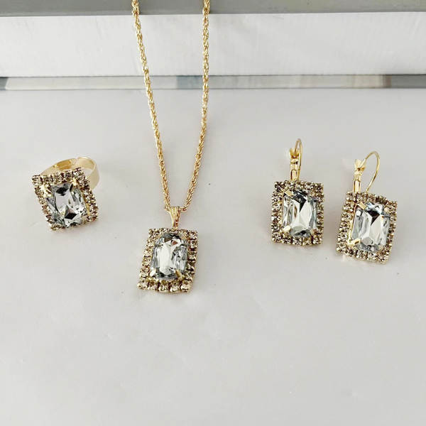 Nova coleção de jóias transfronteiriça de personalidade feminina de moda de diamante de água colar de diamante anel de orelhas acessórios de relógios