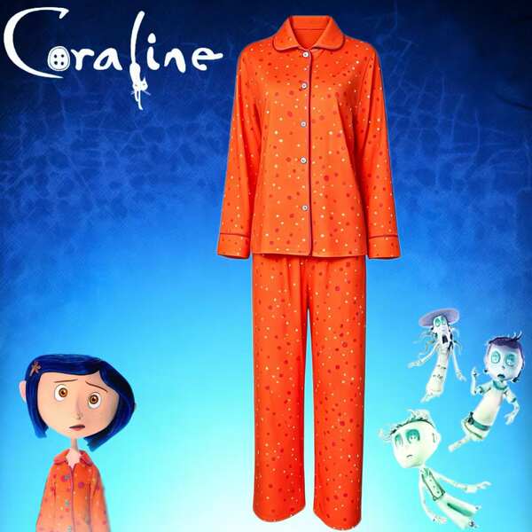 Mãe fantasma cos vestido Coraline menina laranja ondas vestido cosplay Halloween vestido