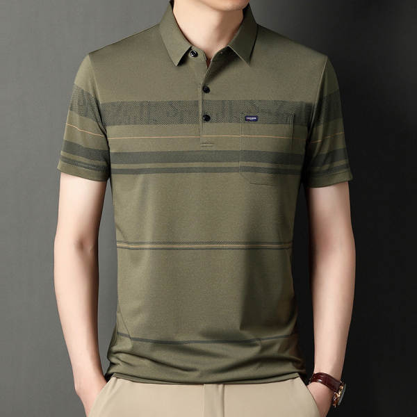 T-shirt masculino de pulseira curta 23 verão novo homem de meia-idade pulseira poli T-shirt papai vestido com roupa de negócios