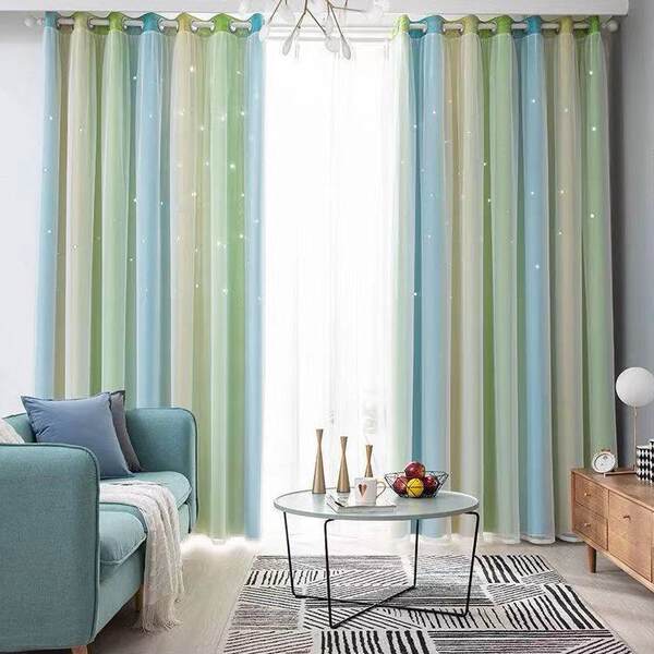 Morandy gradual estrela estrela cortinas tremer rede princesa vermelha cortinas duplas cortinas quarto cortinas