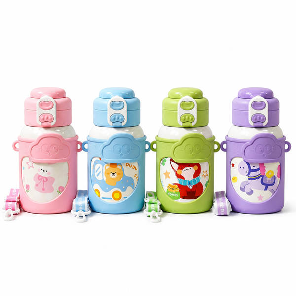 Copo de injeção infantil de cartoon duplo revestimento de aço inoxidável de aquecimento do copo de silicone do estudante de grande capacidade de aquecimento do copo de aquecimento do atacado personalizado