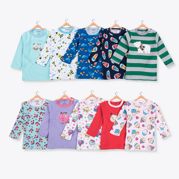 Conjunto de 5 Camisetas de Algodão para Bebê