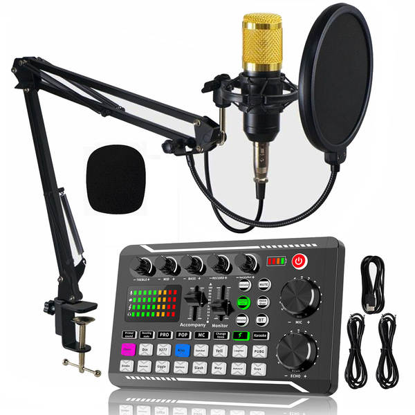BM800 microfone f998 telemóvel cartão de voz em inglês computador USB aparelho de podcast kit de fone de ouvido ao vivo