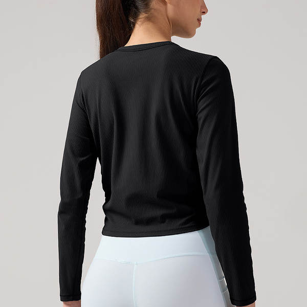 Vestido de yoga com mangas compridas de alta elasticidade, camisa de esporte para relaxar