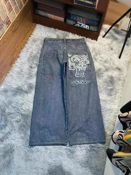 Transfronteiras JNCO Y2K Loose jeans masculino padrão hip-hop rua home homem calças largas