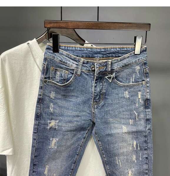Nove pênis jeans meninas roxo calças coreanas tendências recém-nascidos personalidade elástica rasgar mendigo calças explodir