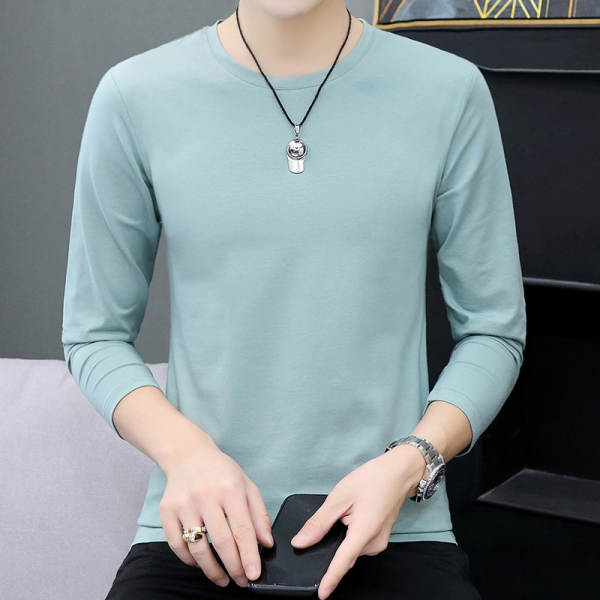 T-shirts masculinos com mangas longas de cor pura com camisa