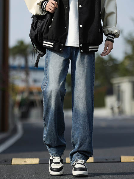 Calça jeans masculino primavera outono 2025 nova calça de solta retangular calça de solta de verão