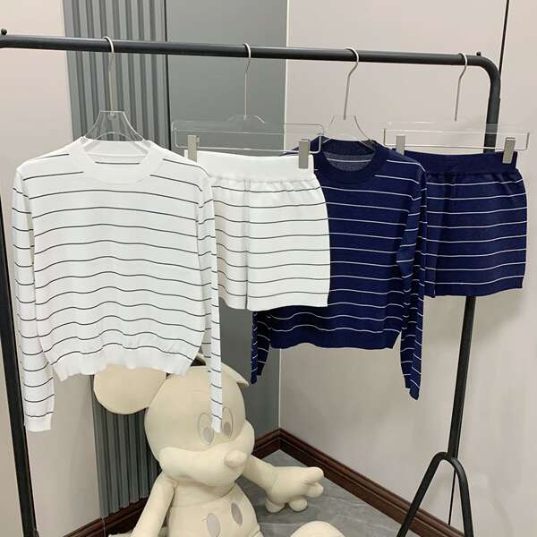 Conjunto de short e regata de malha listrada