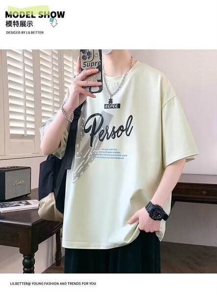 T-Shirt adolescente de verão novo menino estudante relaxante bonito gelado meia-mancha roupa menino grande menino