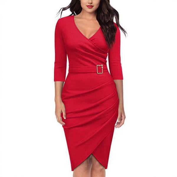 2023 Outono e Inverno Nova mochila de bolso da Amazon Euro-American Long Gloves V Cabelo do Escritório Café da Manhã Vestido de Mulher