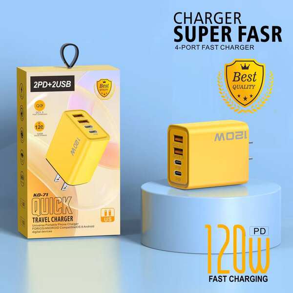 120W Dual PD + Dual USB Carregador para Apple 15 Huawei celular Dual-Typec Smart Carregador Rápido