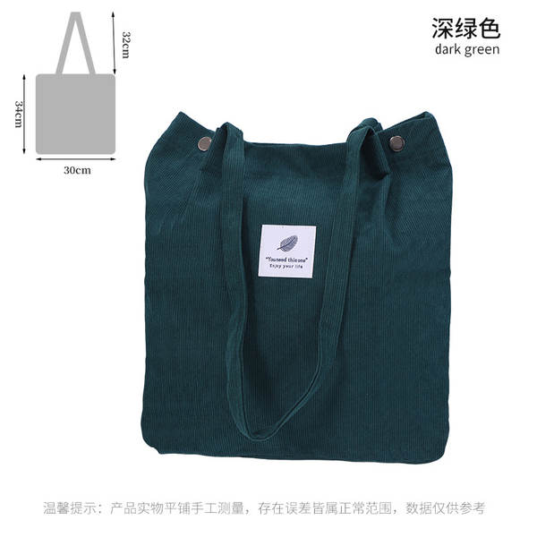 ins风简约灯芯绒帆布包双肩带帆布袋旅行外出收纳包女包单肩包