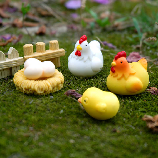 Simulação de animais mini bonito galinhas mini-modelo mini paisagem casa brinquedos galinhas família