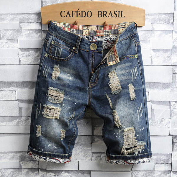 Camiseta de jeans masculino mais quebrado cinquenta mendigos calças quatro temporadas personagem masculino jeans jeansmen