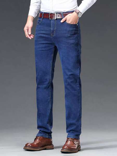 Fabricante atacado calça reta jeans 2026 primavera outono novo calça alta calças longas homens negócios de lazer calças jeans