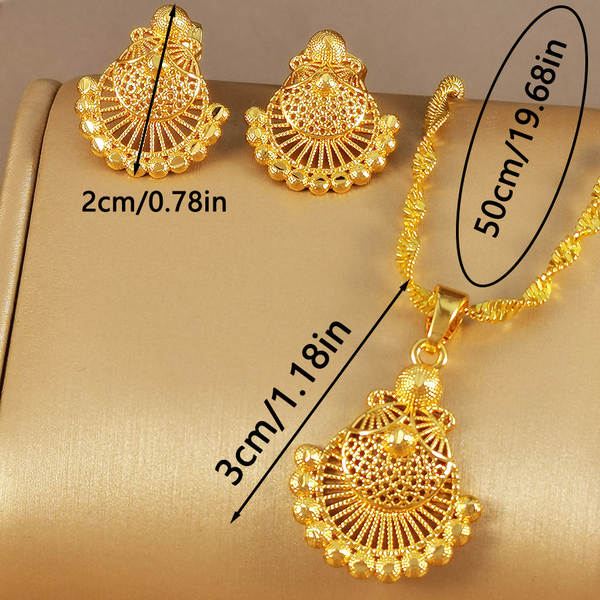 2 peças de estilo do Oriente Médio encantador geométrico 24K revestimento de ouro Dubai colar menina orelhas joias festa presente