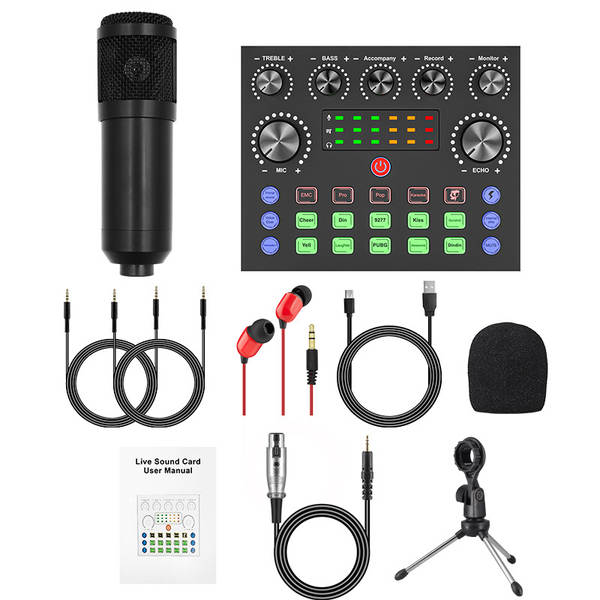 V8S cartão de som do celular Inglês kit de equipamentos de podcast bm800 microfone cantando celular F998 kit de transmissão ao vivo